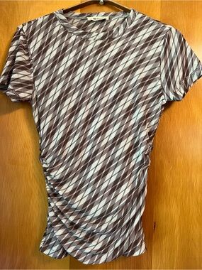 Madewell Brown & White Diagonal Geometric Short Sleeve Tee